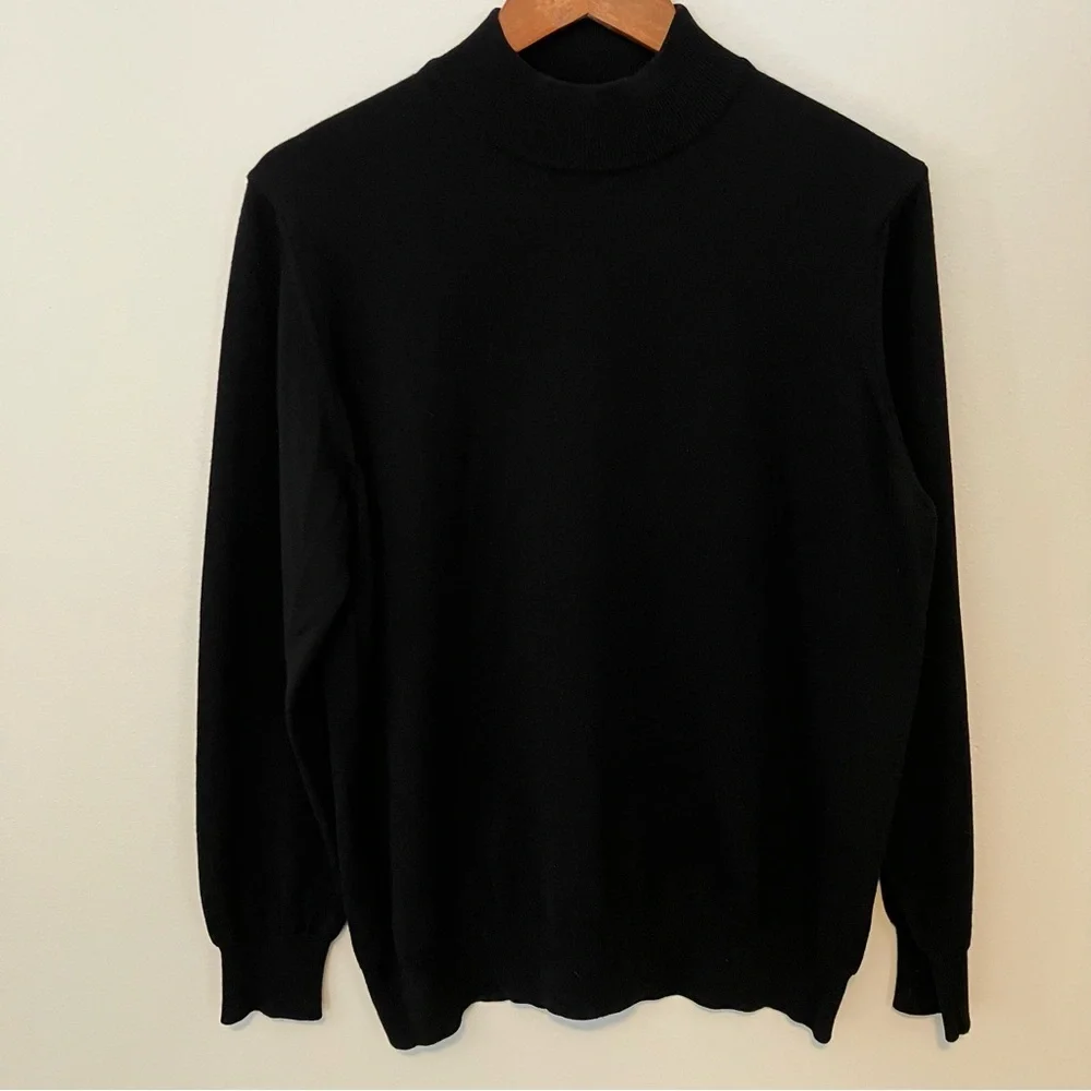 Canali Mens Mock Neck Sweater Black Made in Italy Size 50/M Merino Wool